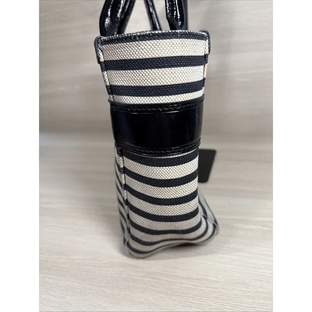Kate‎ Spade Quinn Cream With Black Patent Leather Striped Purse, w/ Bow Tweed